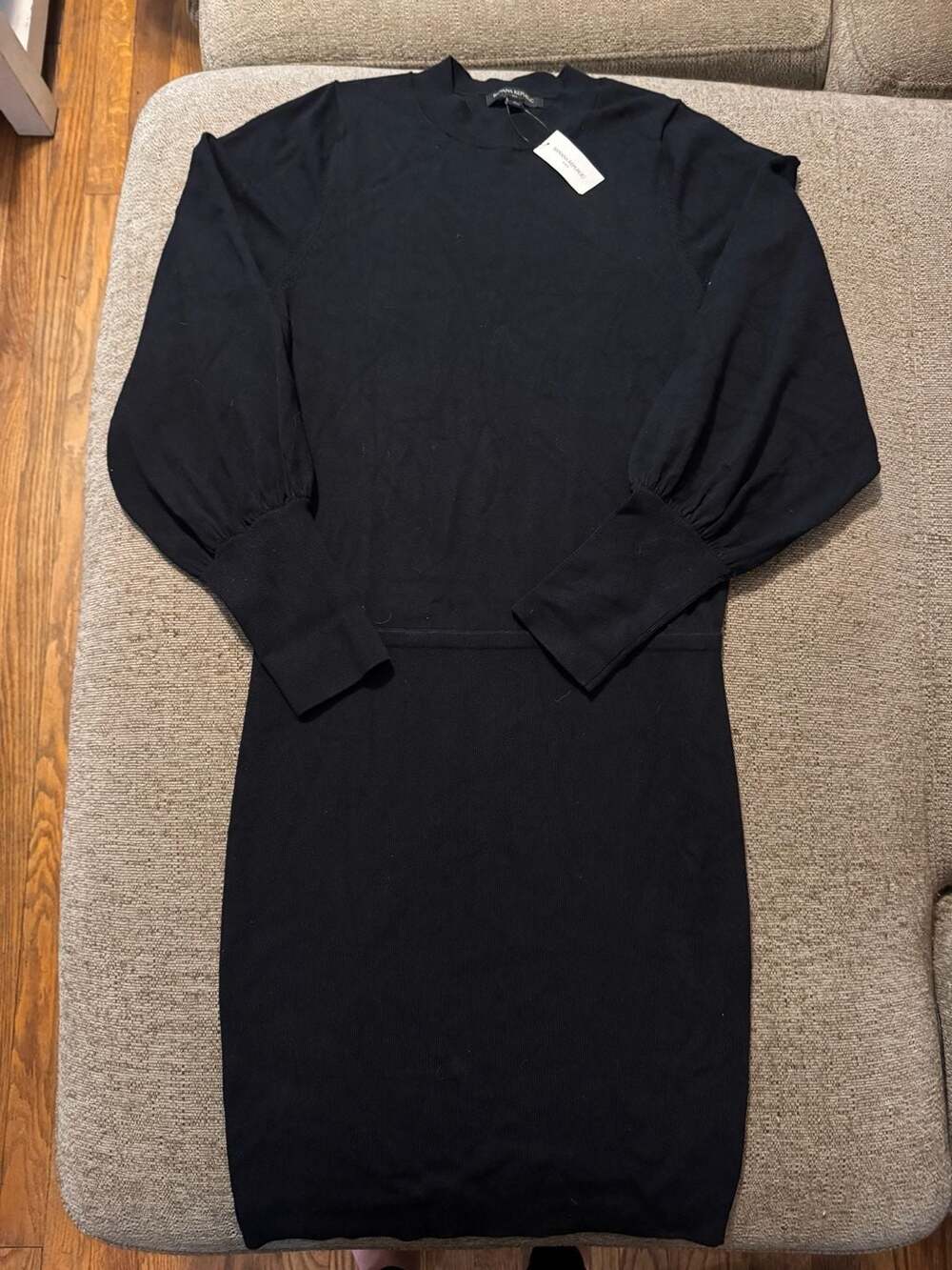 Banana Republic Sweater Dress Size S Black Crew Neck Puff Sleeve